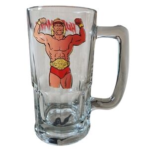 Vintage 1985 WWF Hulk Hogan Hulkamania Stein Large Heavy Glass Mug WWE Wrestling